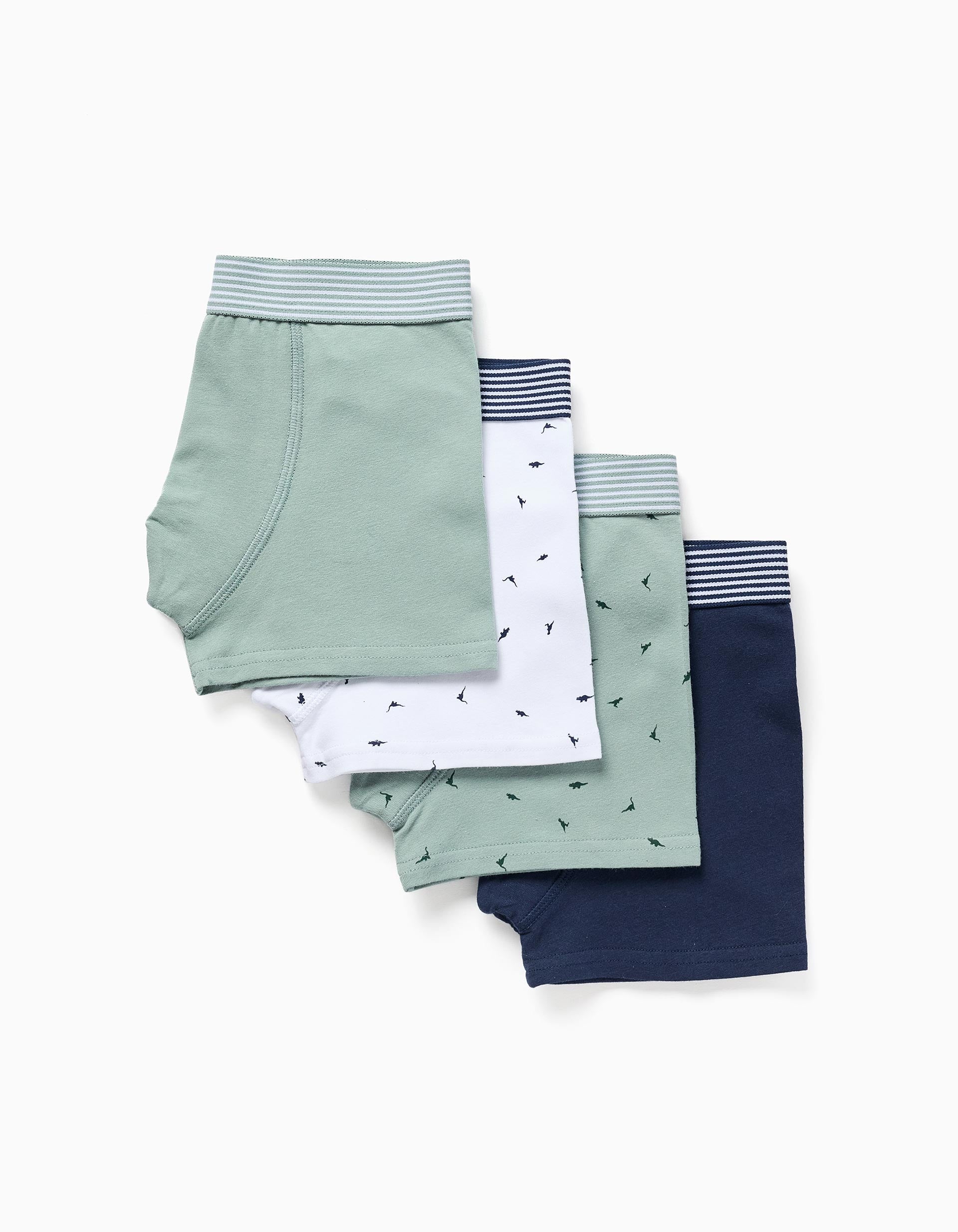 Pack of 4 cotton boxer shorts with dinosaur prints for boys, multicolour
