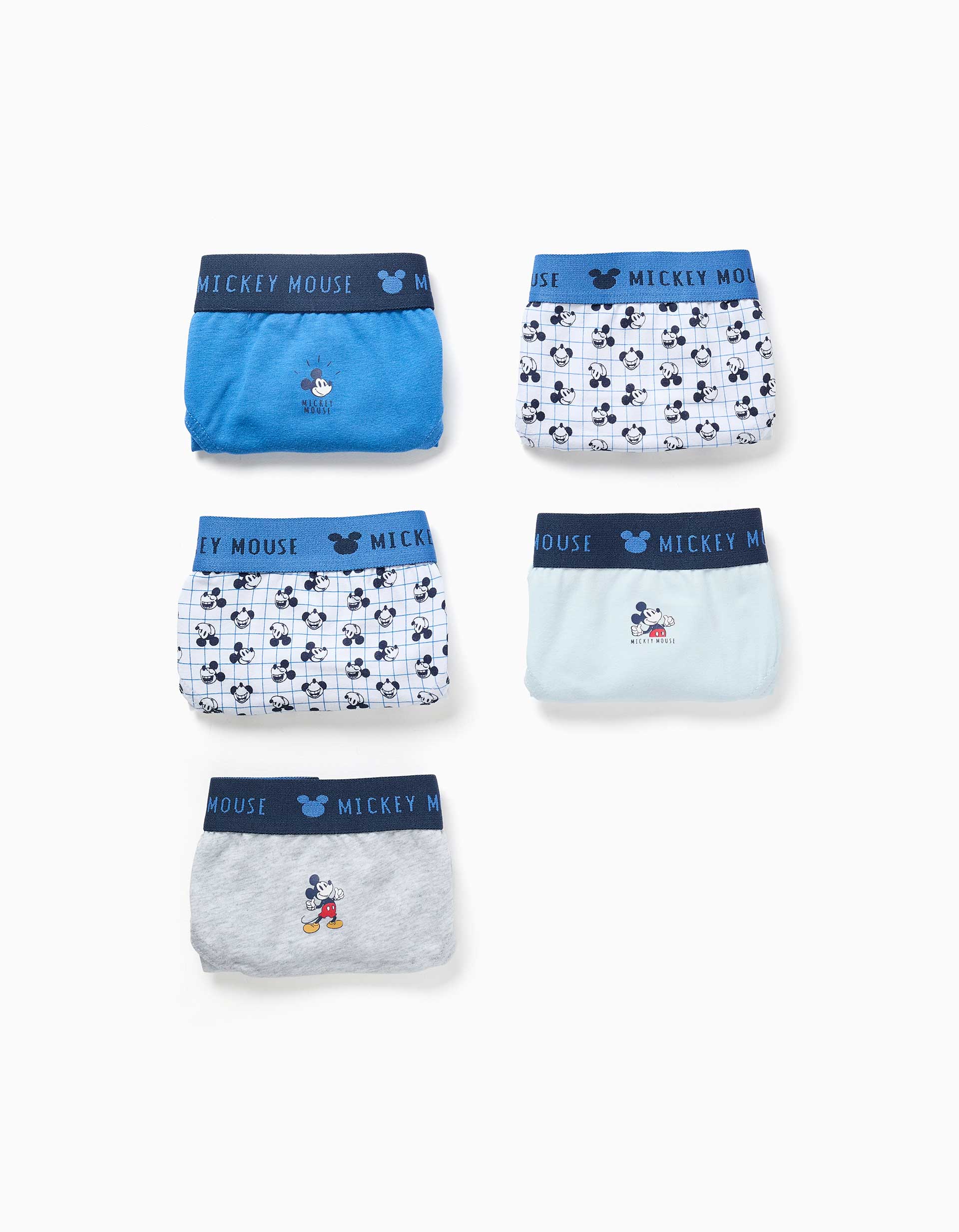 Pack de 5 cuecas de algodão Mickey para menino, azul/branco/cinza