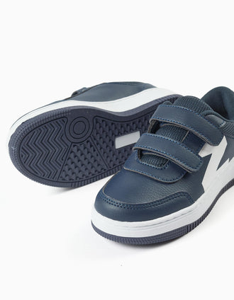 Sapatilhas com tiras autoaderentes para menino, azul-escuro/branco