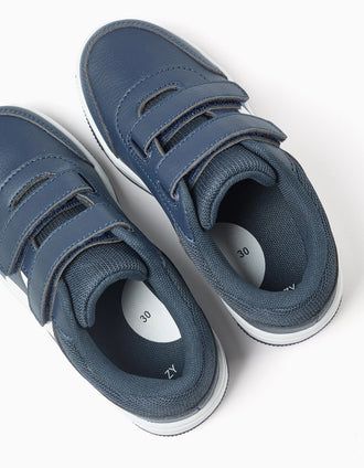 Sapatilhas com tiras autoaderentes para menino, azul-escuro/branco