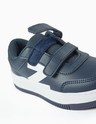 Sapatilhas com tiras autoaderentes para menino, azul-escuro/branco