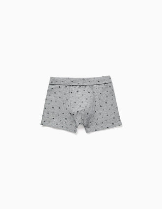 Pack of 4 plain/printed cotton boxer shorts for boys, grey/white