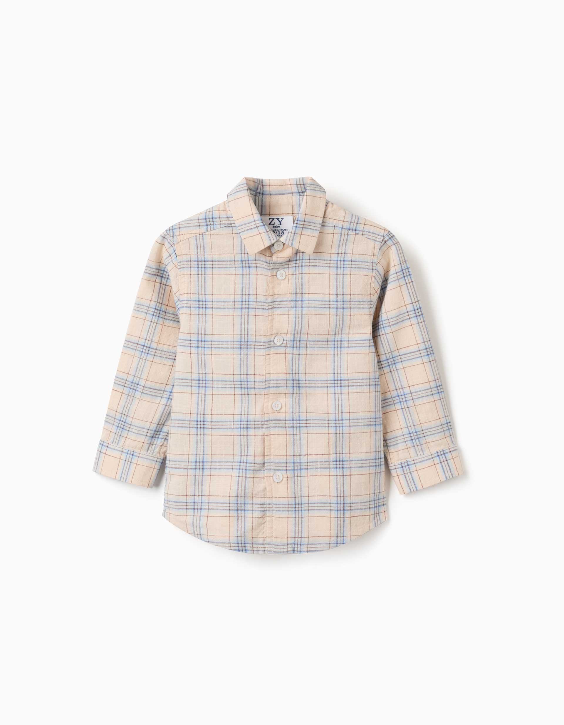 Camisa de manga larga a cuadros para bebé niño, beige/azul/marrón