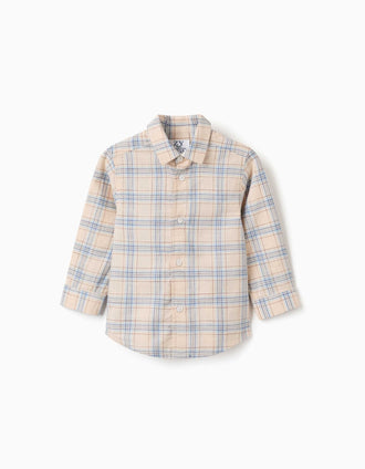 Camisa de manga larga a cuadros para bebé niño, beige/azul/marrón