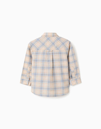 Camisa de manga larga a cuadros para bebé niño, beige/azul/marrón