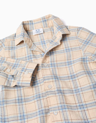 Camisa de manga larga a cuadros para bebé niño, beige/azul/marrón
