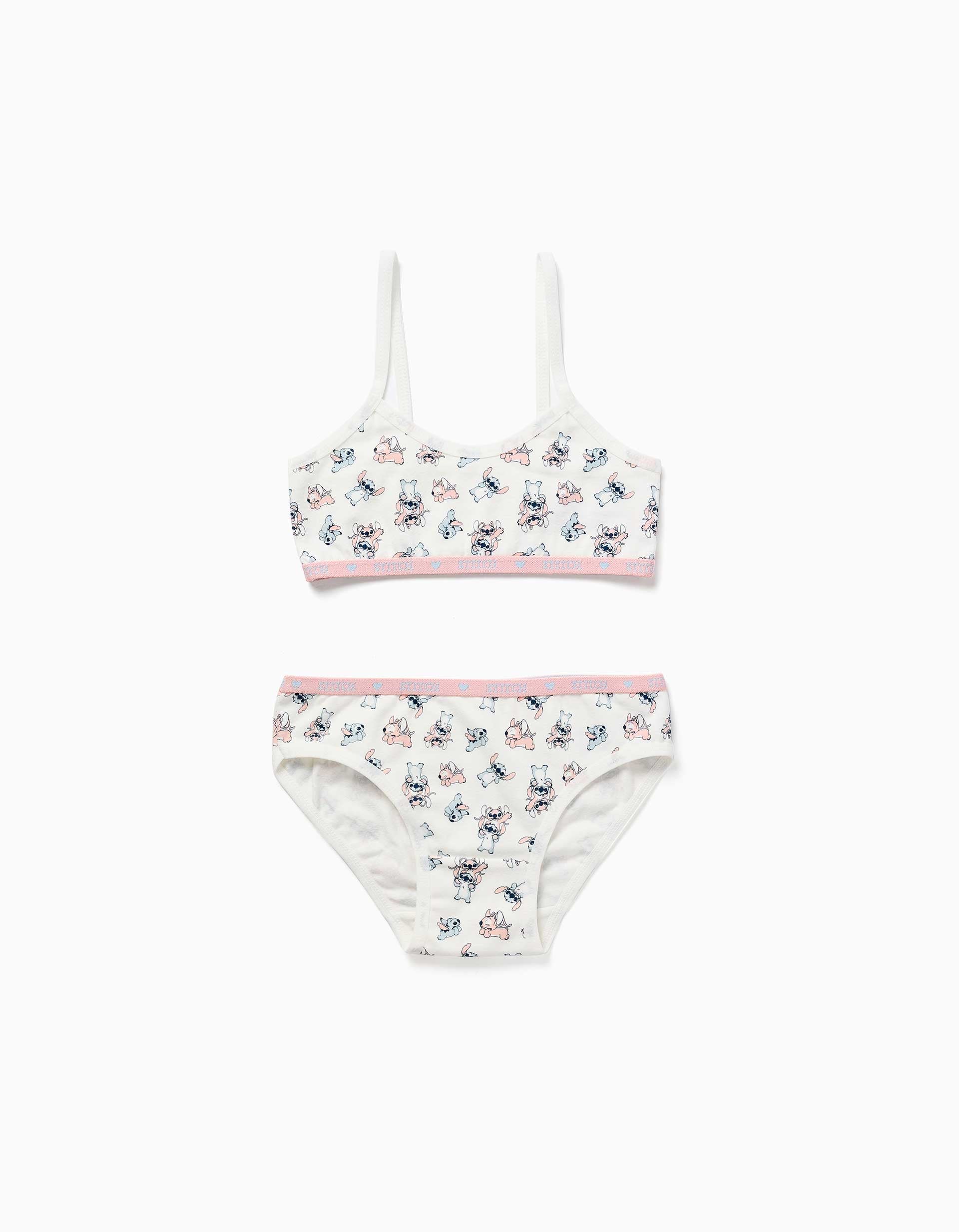 Set of top and briefs with Stitch and Angel for girls, light beige