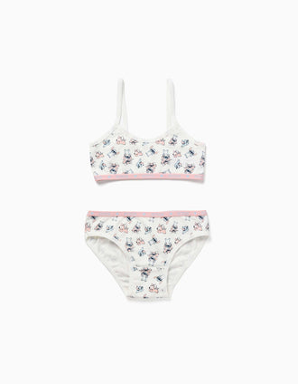 Set of top and briefs with Stitch and Angel for girls, light beige