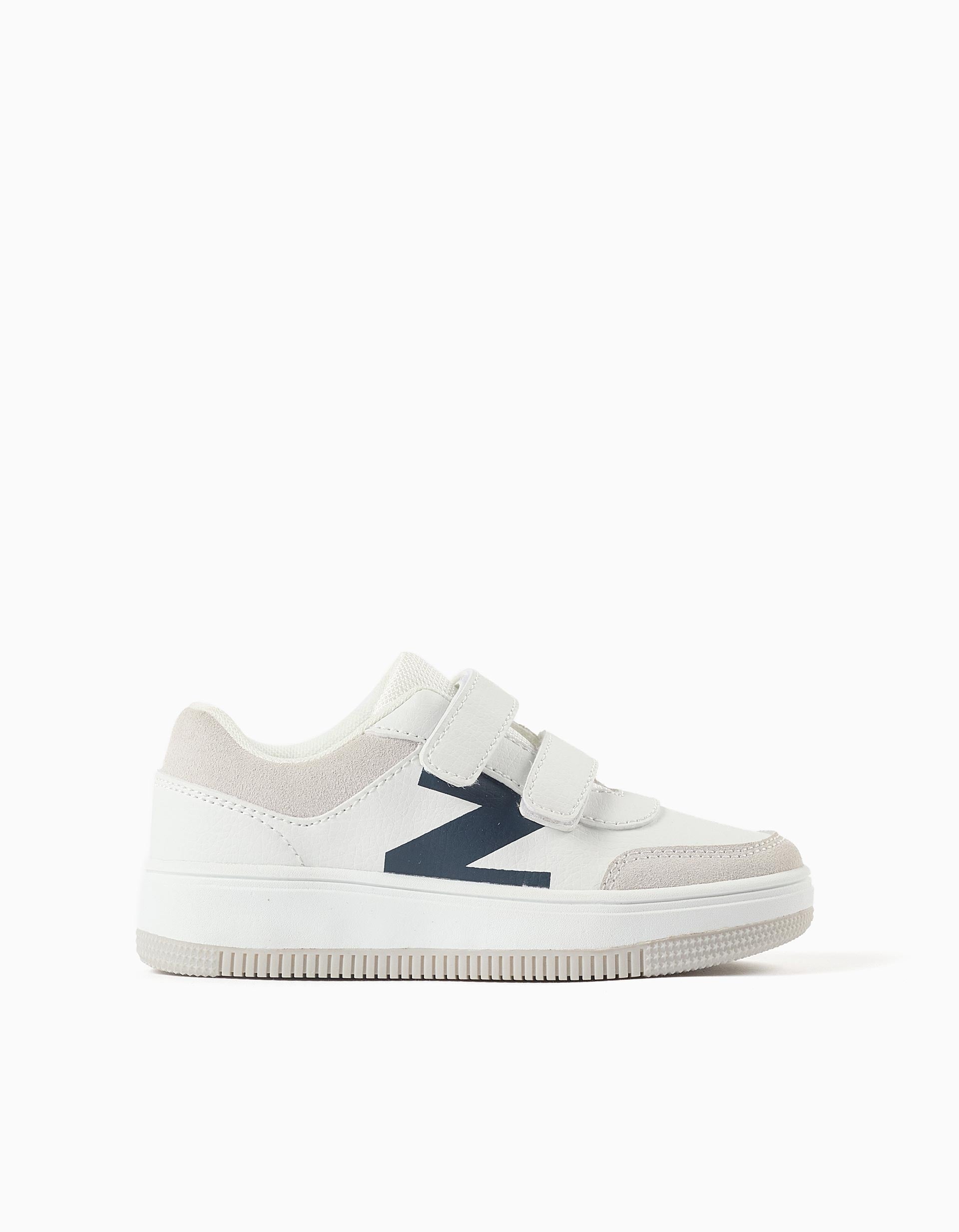 Trainers with touch-fasteners for boys, white/grey/blue