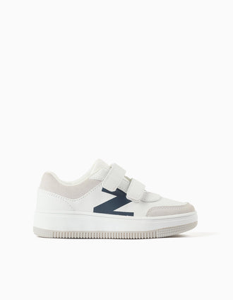Trainers with touch-fasteners for boys, white/grey/blue
