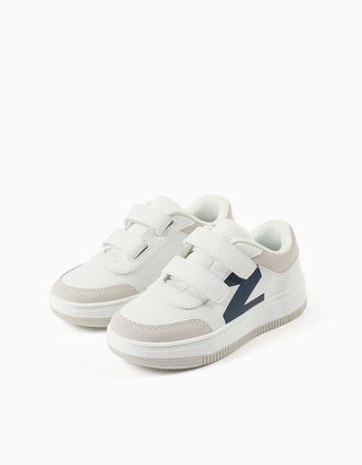 Trainers with touch-fasteners for boys, white/grey/blue