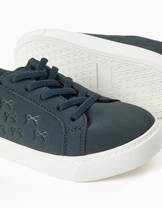 Sapatilhas com laços e cordões elásticos para menina, azul-marinho