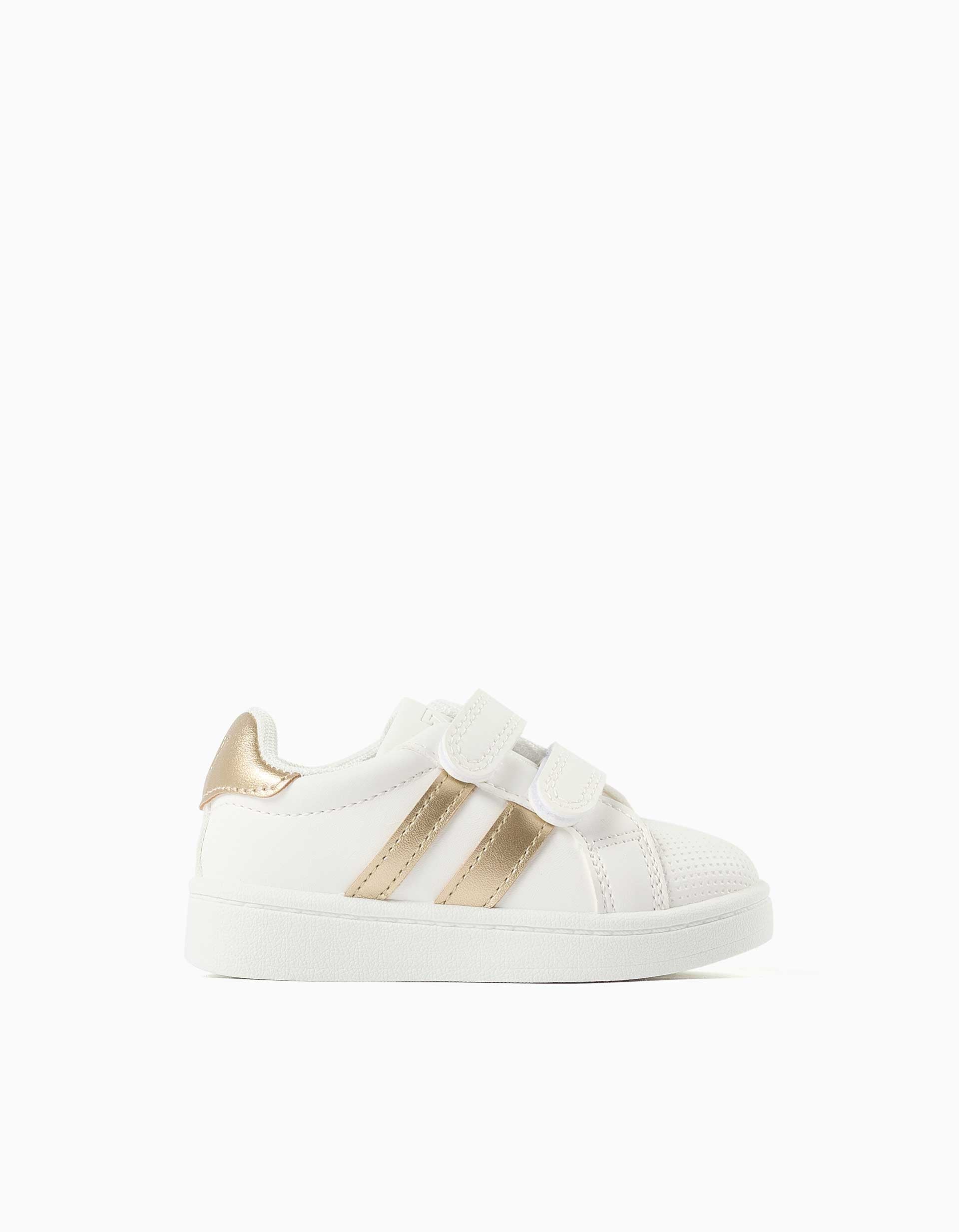 Striped trainers with touch-fasteners for baby girls, white/golden