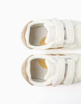 Striped trainers with touch-fasteners for baby girls, white/golden