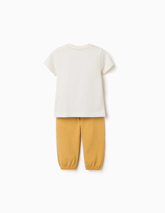 Pijama curto com estampado de carros para bebé menino, branco/amarelo