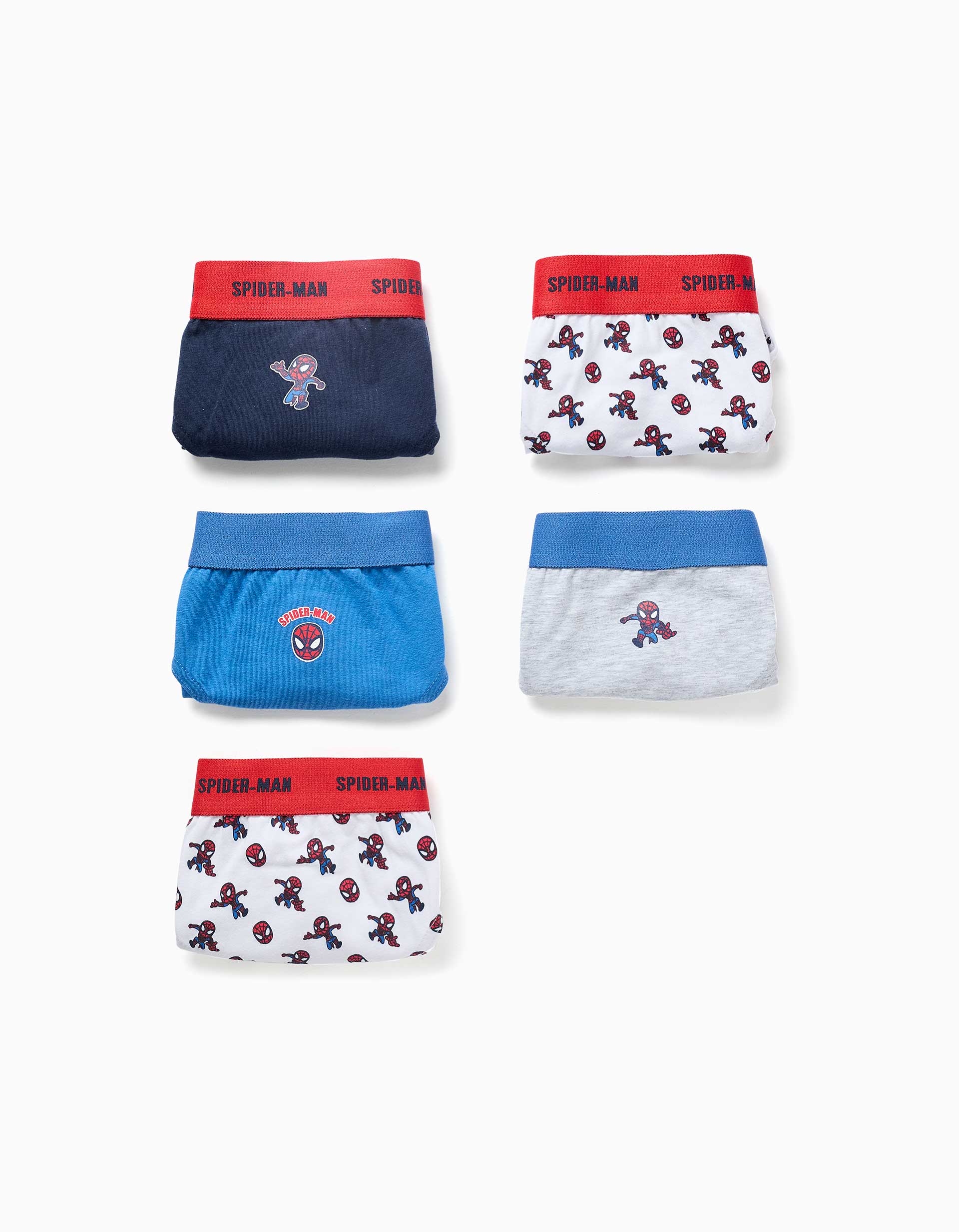 Pack de 5 cuecas de algodão Spider-Man para menino, azul/branco/cinza