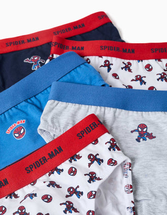 Pack de 5 cuecas de algodão Spider-Man para menino, azul/branco/cinza