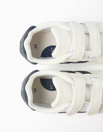 Striped trainers with touch-fasteners for children, white/navy blue