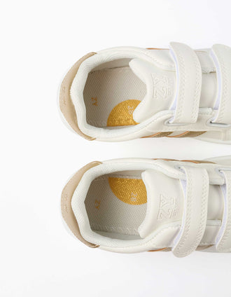 Striped trainers with touch-fasteners for girls, white/golden