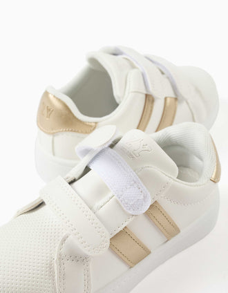 Striped trainers with touch-fasteners for girls, white/golden