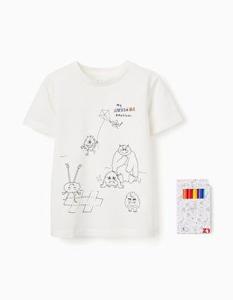 T-shirt avec des monstres d'émotions à colorier et feutres pour enfants