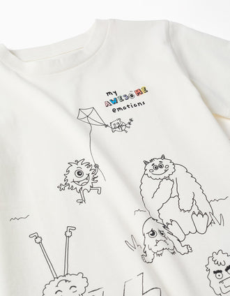 T-shirt avec Monstres des Émotions à colorier pour enfant, blanc