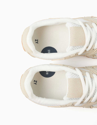 Trainers with laces and non-slip rubber sole for girls, beige/white