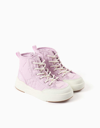 Baskets montantes rembourrées avec broderie florale pour fille, lilas