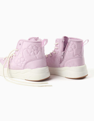 Baskets montantes rembourrées avec broderie florale pour fille, lilas