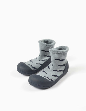 Steppies slipper-socks with car motif for baby boys, blue