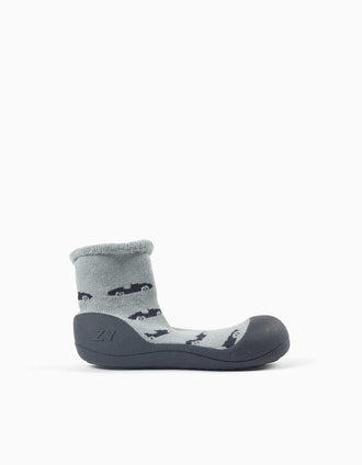 Steppies slipper-socks with car motif for baby boys, blue