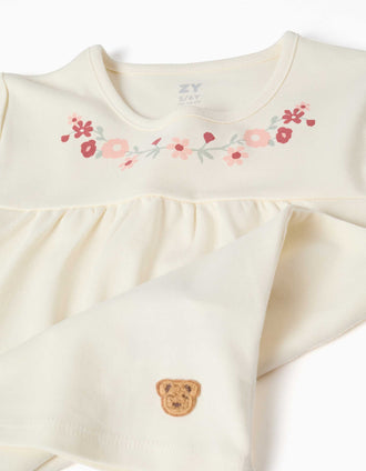 Short sleeve cotton pyjamas with mask for girls, white/pink