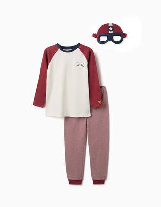 Pijama comprido com máscara almofadada para menino, branco/vermelho