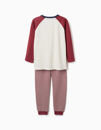 Pijama comprido com máscara almofadada para menino, branco/vermelho