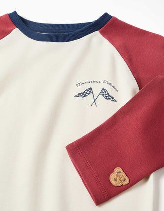 Pijama comprido com máscara almofadada para menino, branco/vermelho