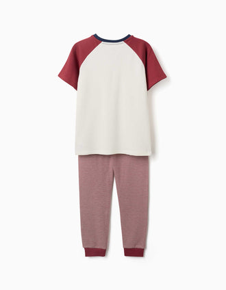 Pijama curto com máscara almofadada para menino, branco/vermelho