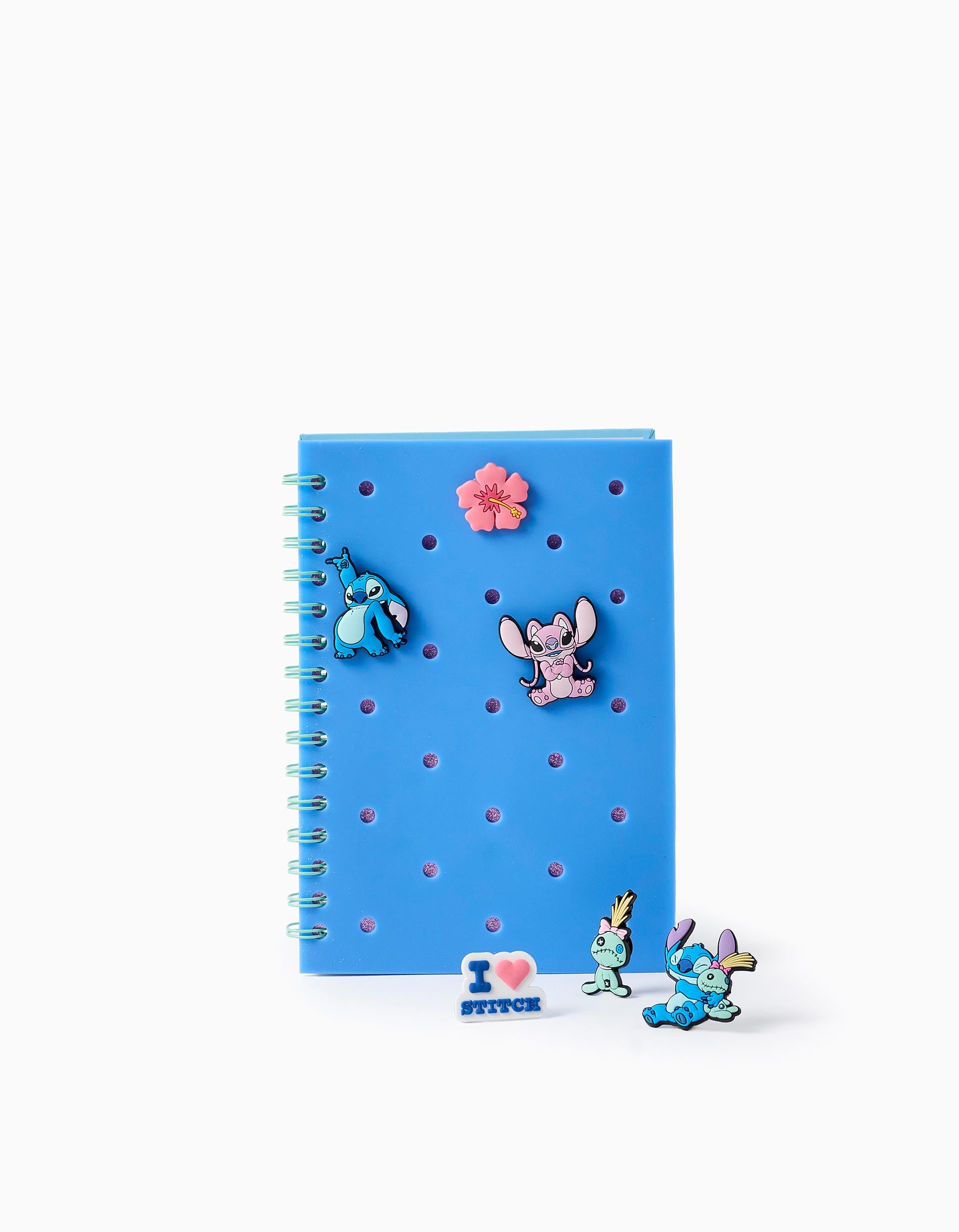 Caderno espiral Stitch com stickers para criança, azul/rosa, sortido
