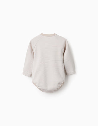 Lot de 3 bodies croisés en coton pour nouveau-nés, beige/blanc