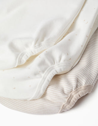 Lot de 3 bodies croisés en coton pour nouveau-nés, beige/blanc