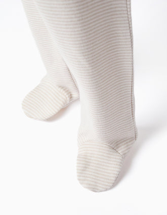 Lot de 3 pantalons à pieds en coton pour nouveau-nés, beige/blanc