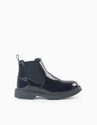 Botins Chelsea em verniz com sola antiderrapante para menina, azul-marinho