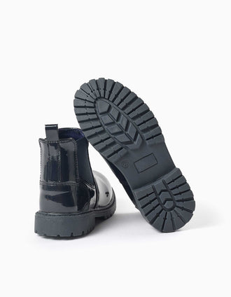 Botins Chelsea em verniz com sola antiderrapante para menina, azul-marinho