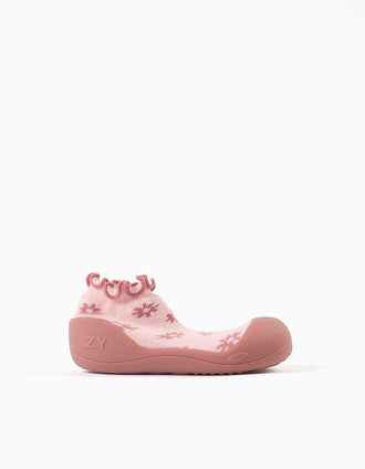 Patucos antideslizantes con motivo floral para bebé niña, rosa