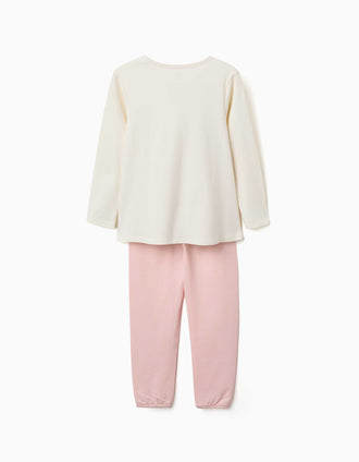 Long sleeve cotton pyjamas with padded mask for girls, white/pink