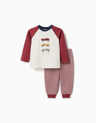 Pijama comprido de algodão com carros para bebé menino, branco/vermelho