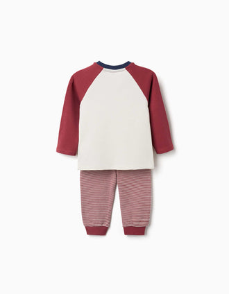 Pijama comprido de algodão com carros para bebé menino, branco/vermelho