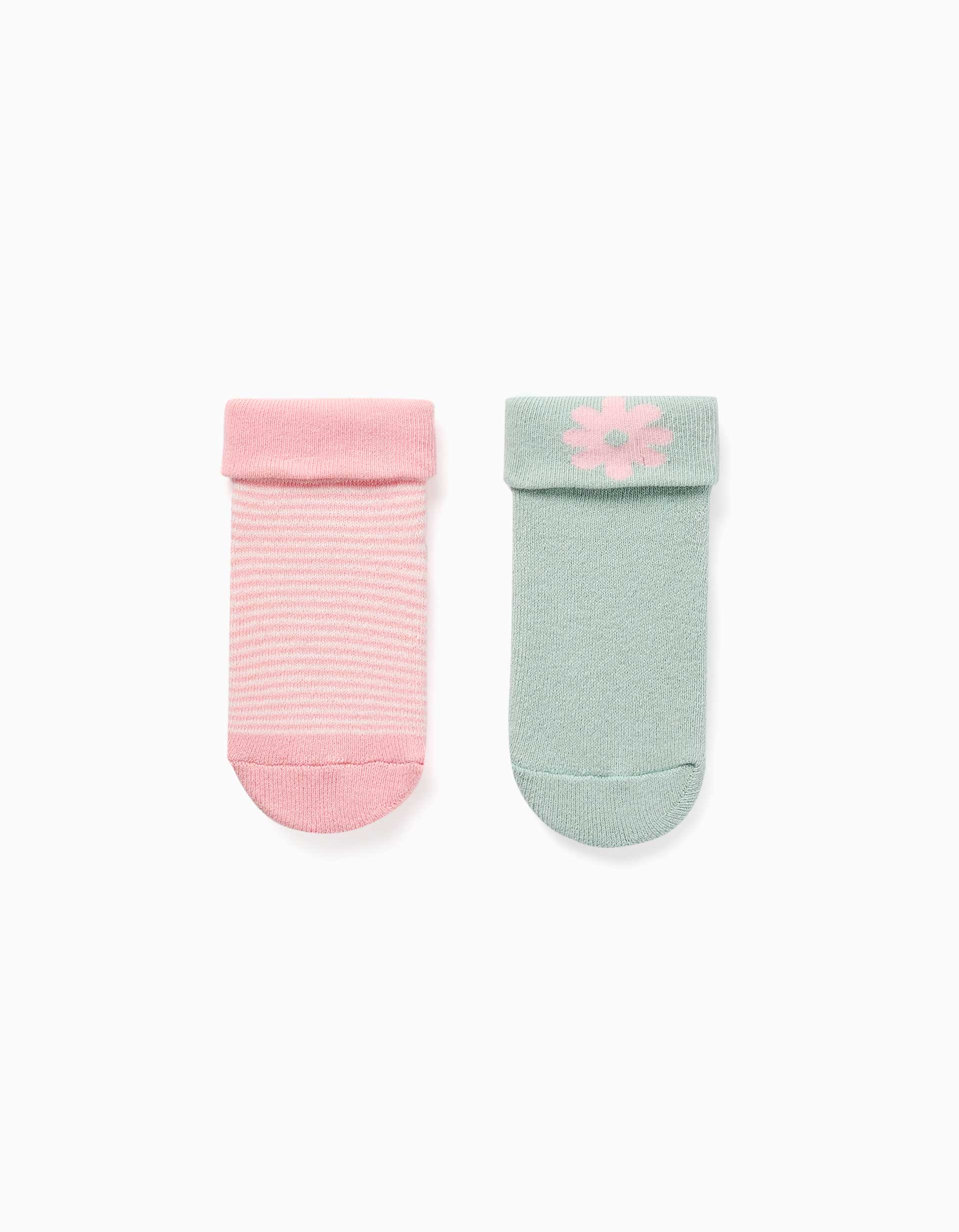 2 meias felpudas antiderrapantes para bebé menina, verde-claro/rosa