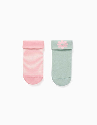 2 meias felpudas antiderrapantes para bebé menina, verde-claro/rosa