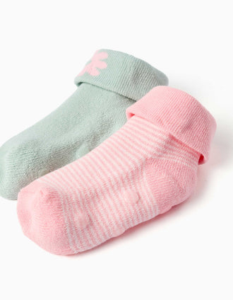 2 meias felpudas antiderrapantes para bebé menina, verde-claro/rosa