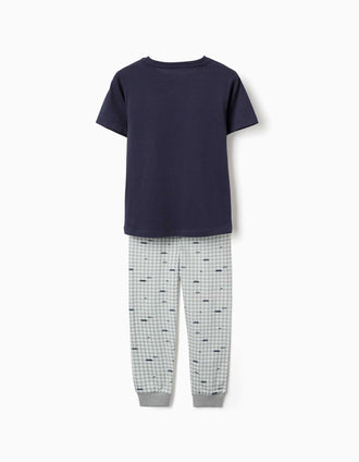 2 pijamas curtos de algodão com carros estampados para menino, verde/azul